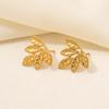Elegant Plant Rose Flower Leaf Ear Studs For Women Men Accessories Real Gold Plated Stainless Steel Earrings Kpop Fashion Aretes