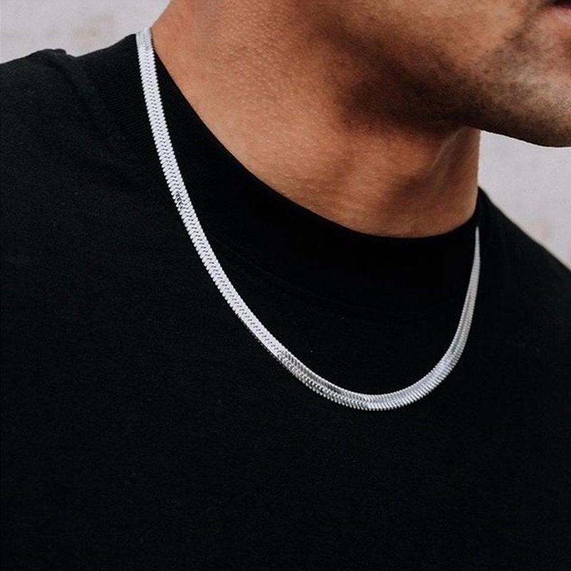 Collane girocollo a catena piatta tipo serpente in acciaio inossidabile Larghezza 3mm/4mm/5mm per Uomo