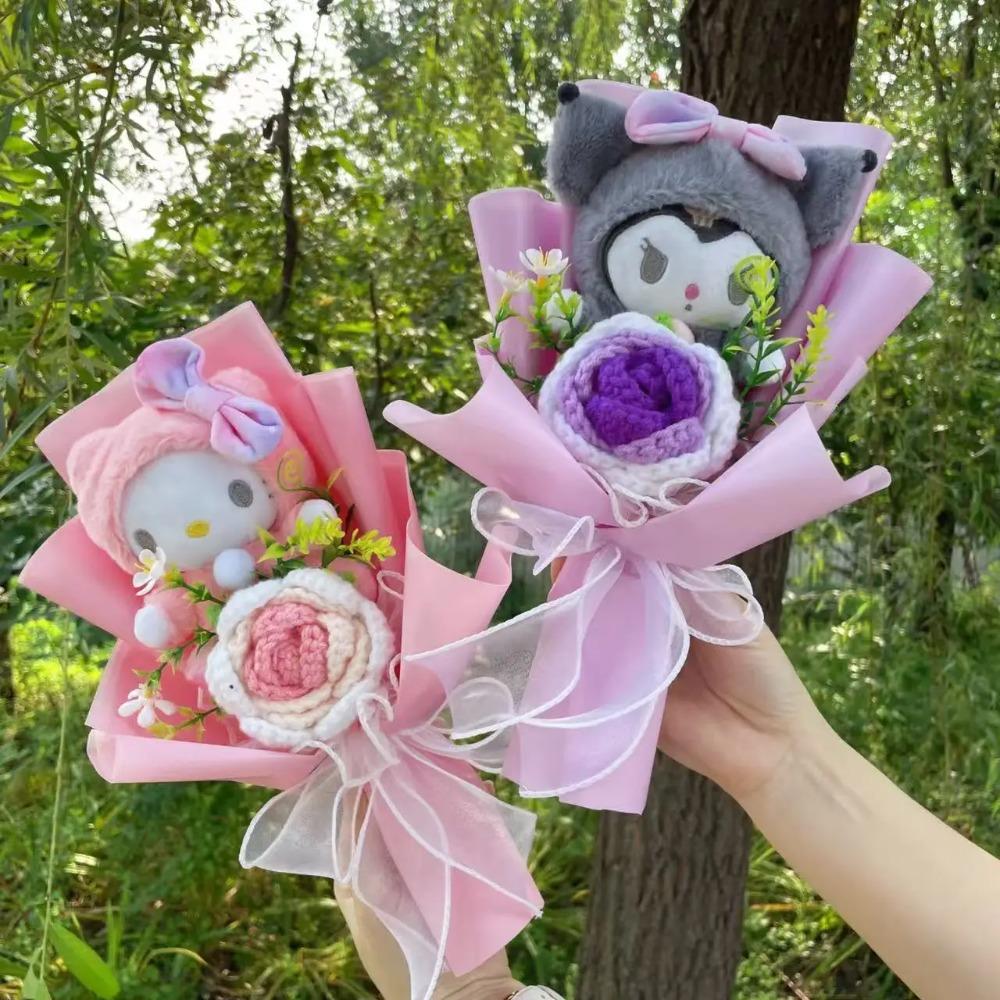 Bambole Gatto Kawaii Hello Kitty con Fiori Artificiali Bouquet Creativo Regali di Natale San Valentino Compleanno Laurea