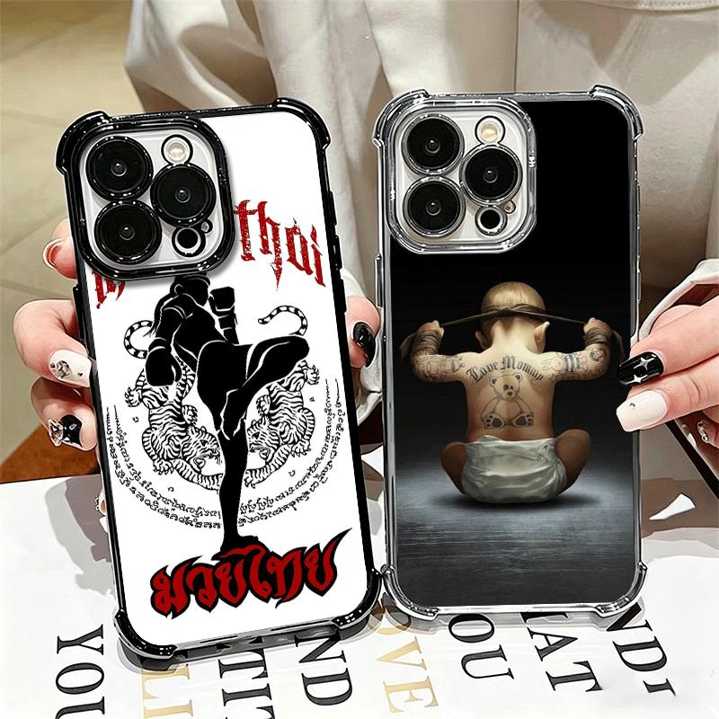 Muay Thai Fight Boxing Soft Phone Case For iPhone 15 16 17 Air 14 Pro Max 16E Plus 13 12 Mini Plating Anti-Fall Fundas