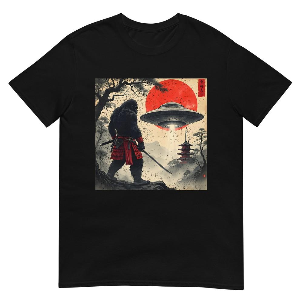 Самурай Бигфут Японский НЛО Винтажная Графика Искусство Укиё-э Футболка 3XL