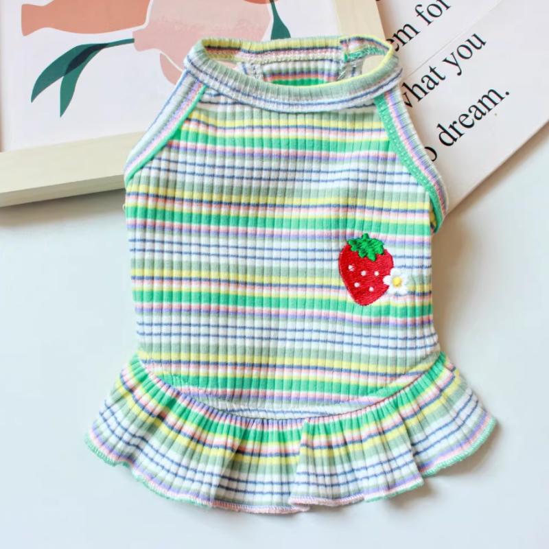 Puppy Summer Clothes Pet Outfit Lace Striped Dog Dress Cat Vest Chihuahua Bichon Yorkie Suspenders Skirt Cute Female Dog Tshirt