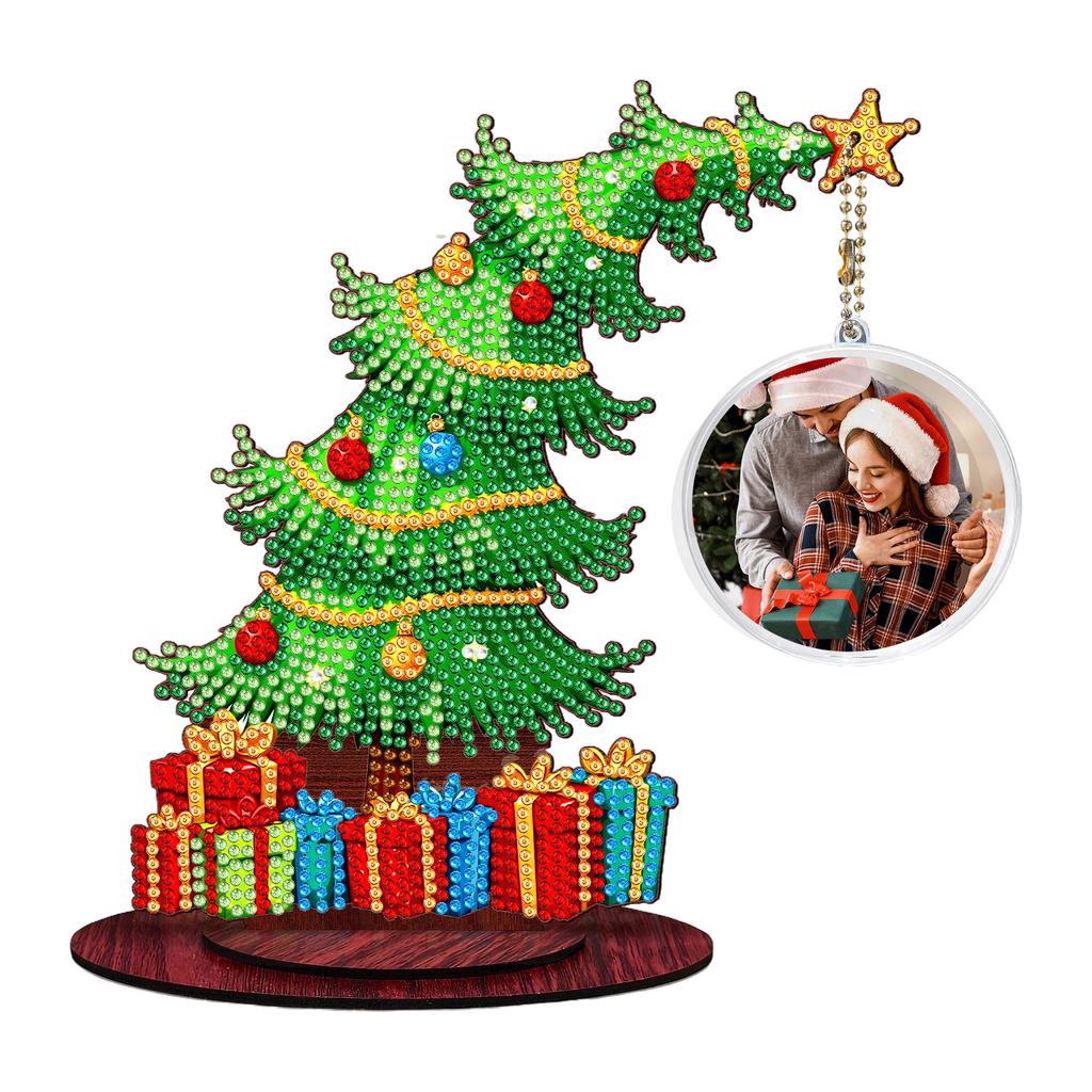 Photo Christmas Tree DIY 2D Flat Wooden Diamond Painting Desktop Decorations Diamond Art Tabletop Painting Kit for Desktop Decor