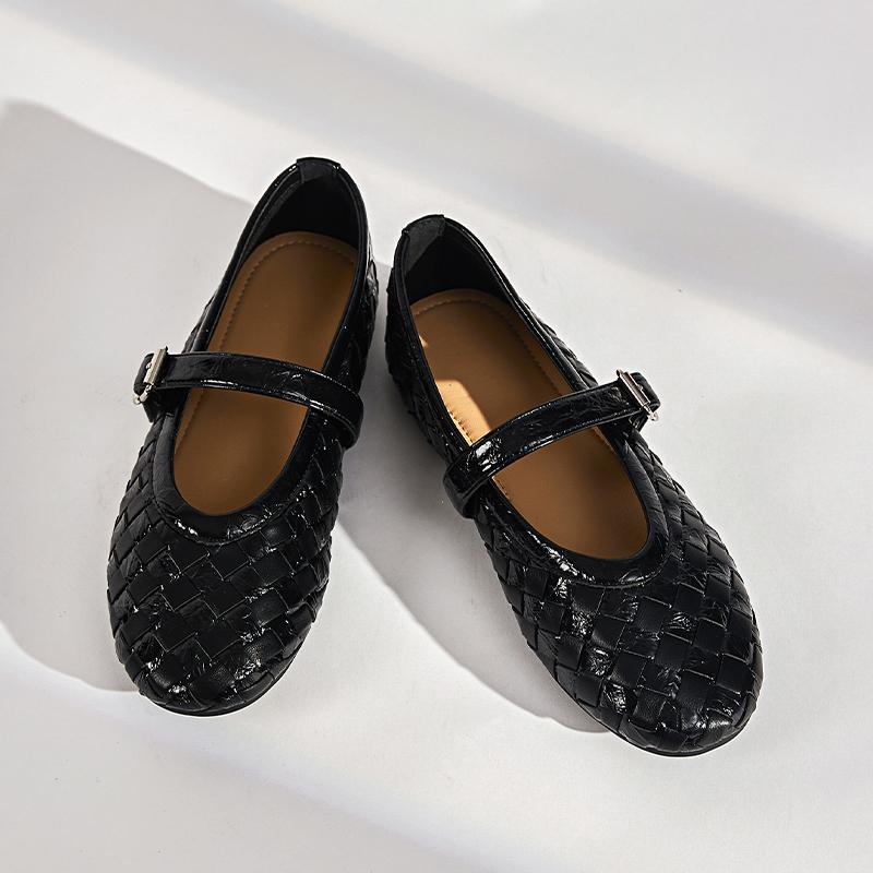 Fashion AIYUQI Mary Jane Shoes Women's Fall 2025 New Casual Fashion Ballet Shoes Girls Genuine Leather Woven Princess Shoes Women