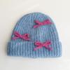 Bow Knitted Woolen Hat for Women In Autumn and Winter Warm and Versatile Thickened Ear Protection Face Showing Small Cold Hat