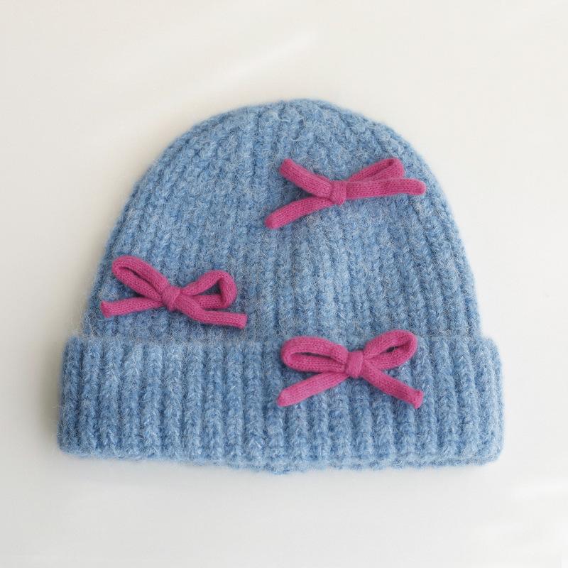 Bow Knitted Woolen Hat for Women In Autumn and Winter Warm and Versatile Thickened Ear Protection Face Showing Small Cold Hat