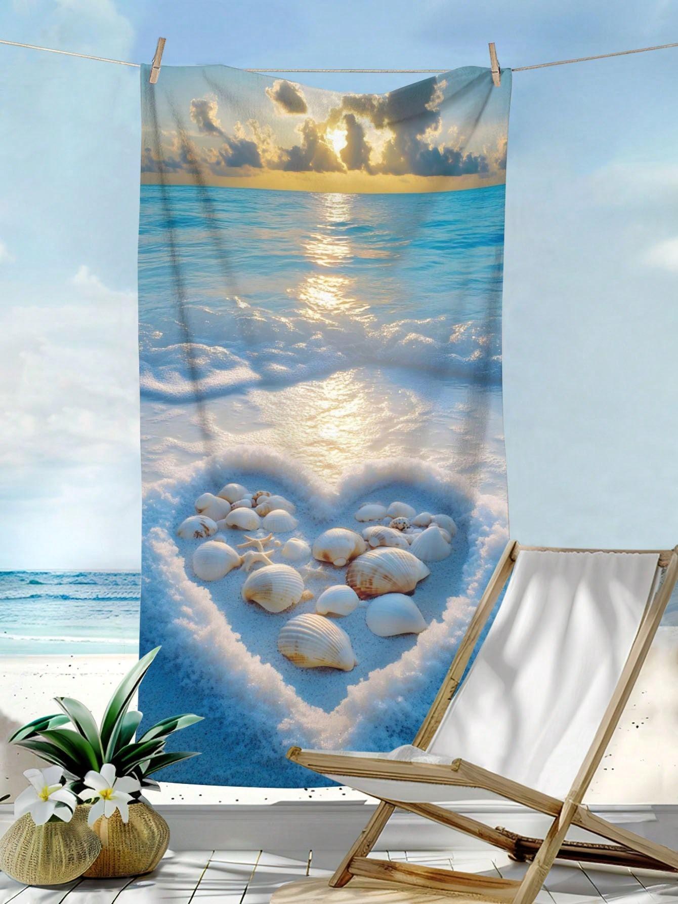 

Love Shaped Beach Printed Beach Towel, Quick Drying, Lightweight And Soft Swimming Pool Towel W30*H60(CM)