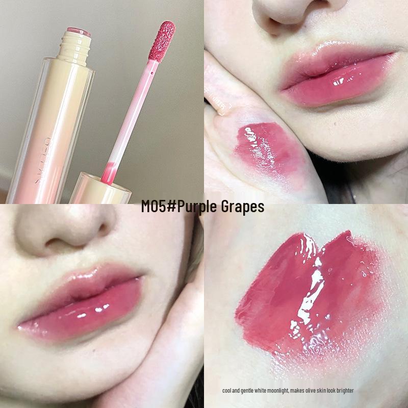 Gellas Mirror Shine Lip Gloss: Watery, Translucent Finish for Brighter Skin and Plump, Glassy Lips; Available In Nude and Milk Tea Shades.