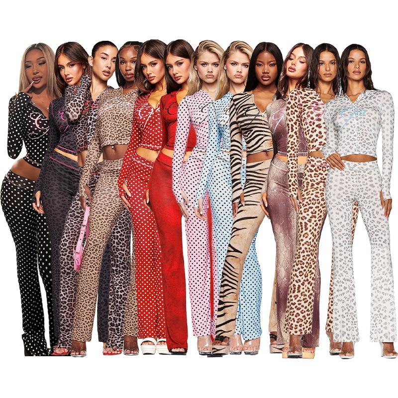 Women's Long Sleeve Cropped Tracksuit Set with Flare Pants
