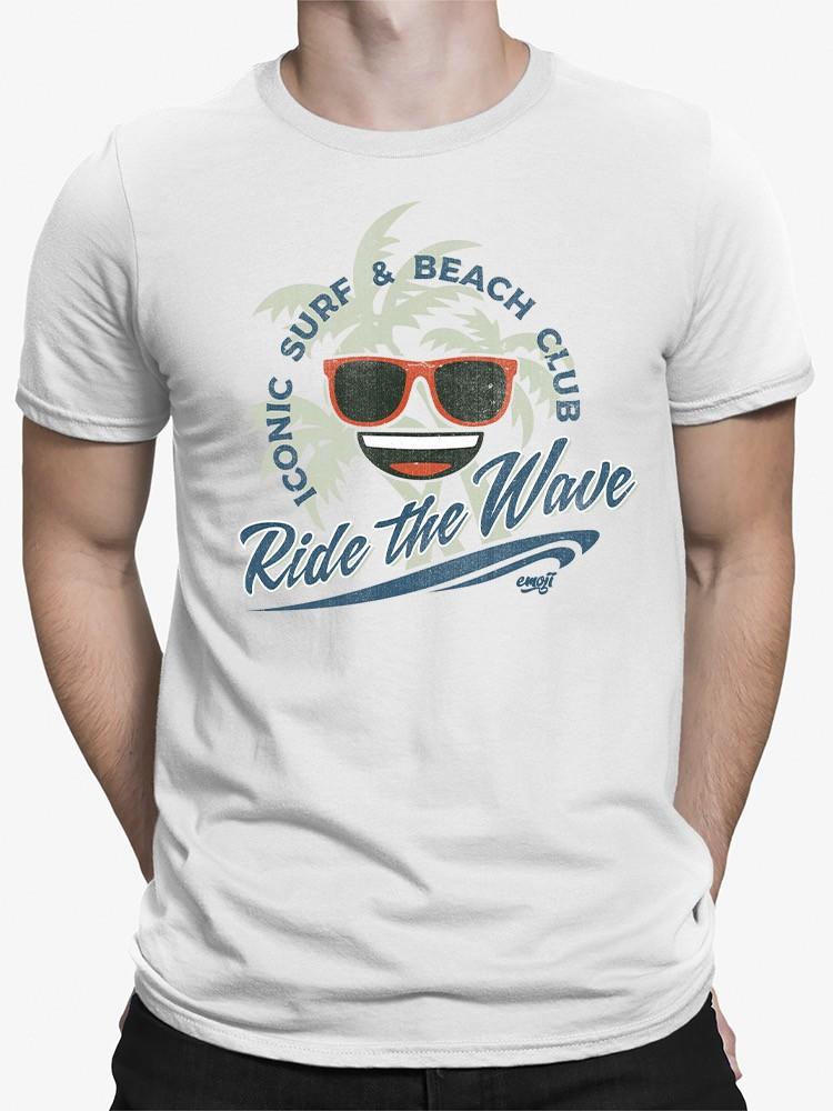 Ride the Wave Surf Club Beach Vibes Retro Emoji Mens T-shirt M