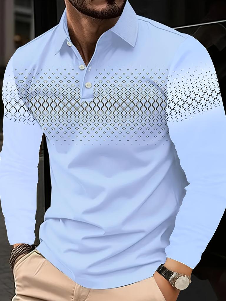 Mardi Gras Themed Long Sleeve Polo Shirt, Unique Carnival Mask Pattern