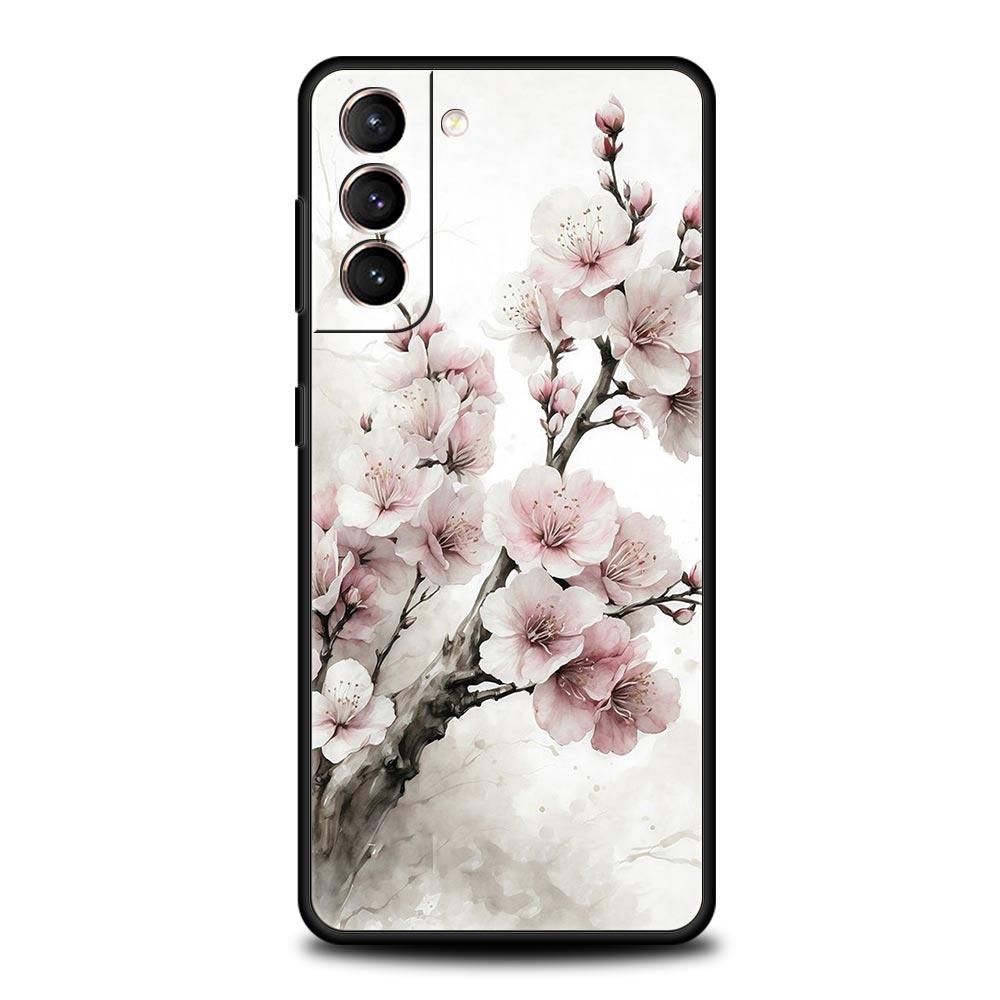 Cherry Blossom Tree Phone Case For Samsung Galaxy S24 S23 Ultra S22 S21 S20 FE 5G S10 S10E S9 Plus S8 Soft Silicone Black Cover