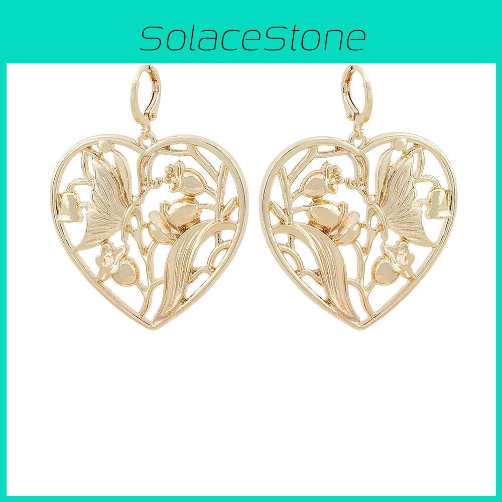 Alloy Heart Pendant Earrings With Butterfly Flower Design Women For