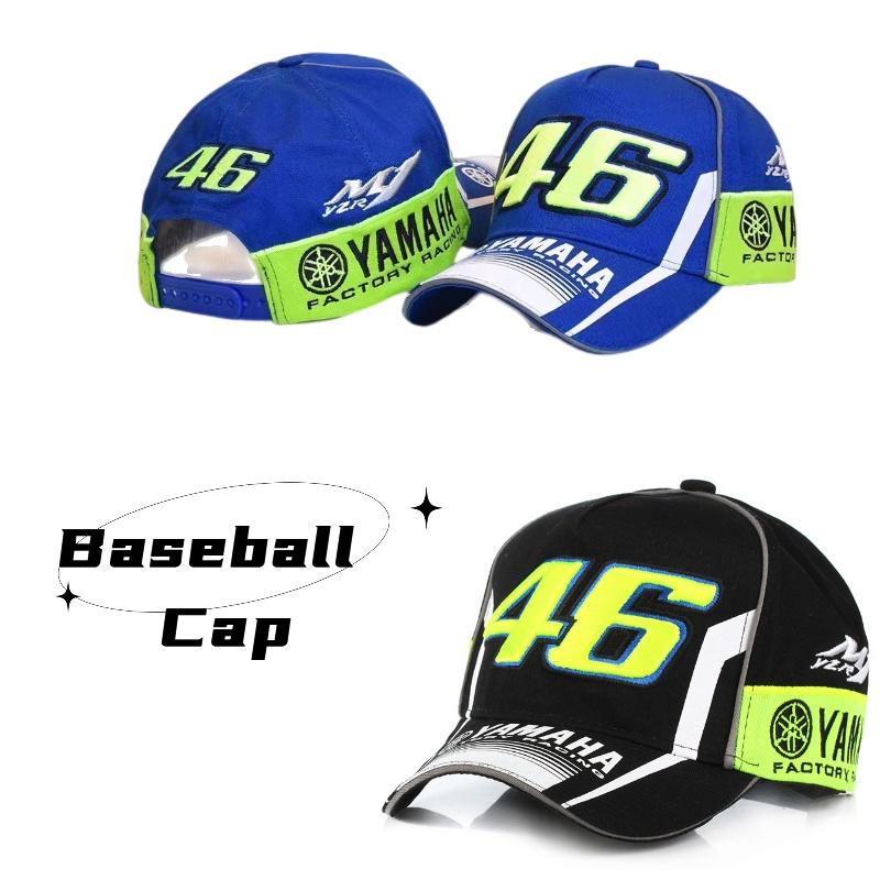 Yamaha Racing Cap With Embroidered Pattern, Summer Breathable Duck Tongue Hat In Blue And Black