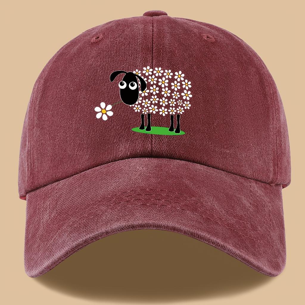 Urocza czapka kierowcy ciężarówki z nadrukiem owiec na łące w kwiaty i retro sprana czapka baseballowa wakacyjna plażowa czapka przeciwsłoneczna