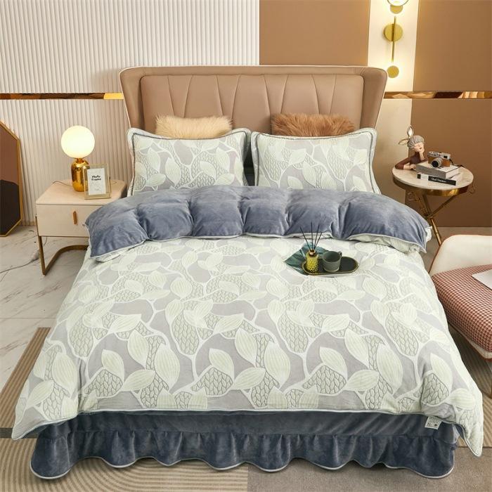 Light Luxury Thickened Milk Fleece Four-Piece Warm Double-Sided Fleece Quilt Cover Baby Fleece Anti-Static Coral Fleece Kit
