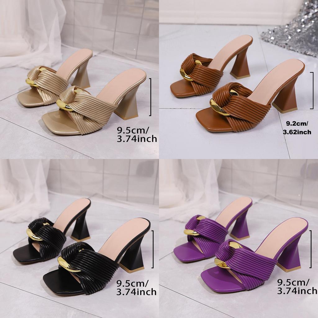 Style Square Toe High Heels With Metal Buckle For Summer Fashion Women