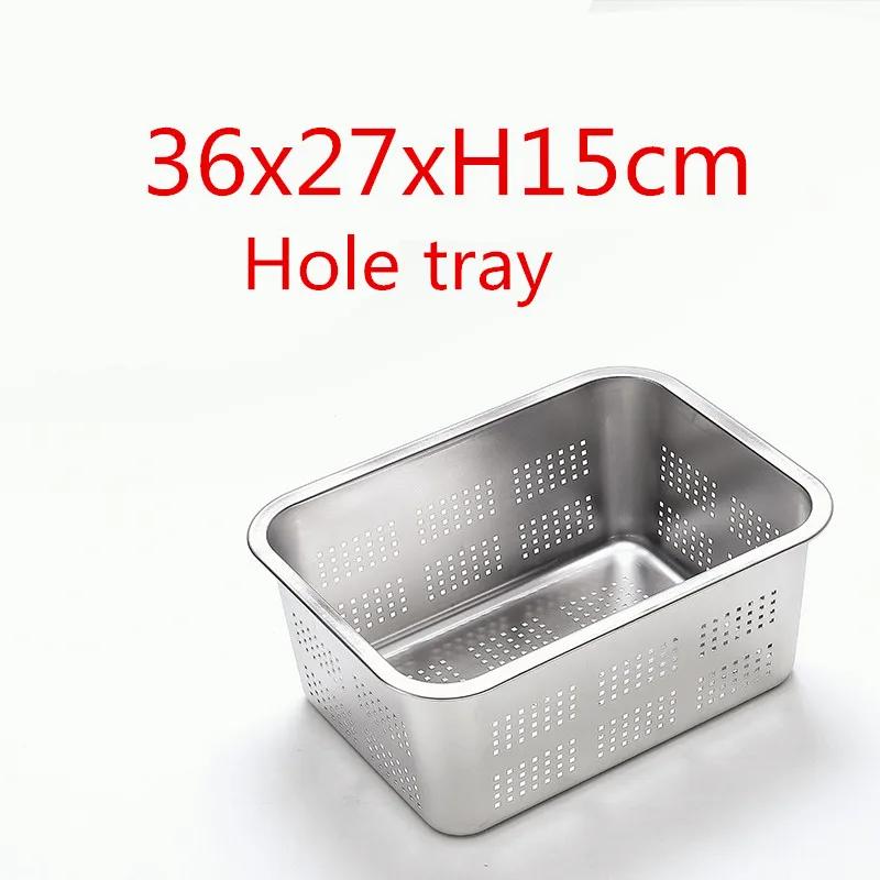 Square 304 Stainless Steel Circular Hole Rectangle Vegetable Fruit Washing Kitchen Utensil Colander Kitchen Sink Wash Basket