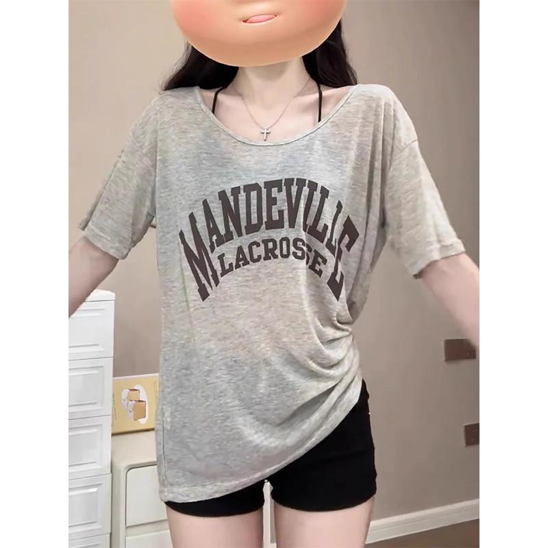 Large Size Korean Casual Style Printed Short-sleeved Blouse Women's Summer Lazy Style T-shirt Fat MM Loose Meat-covering Top