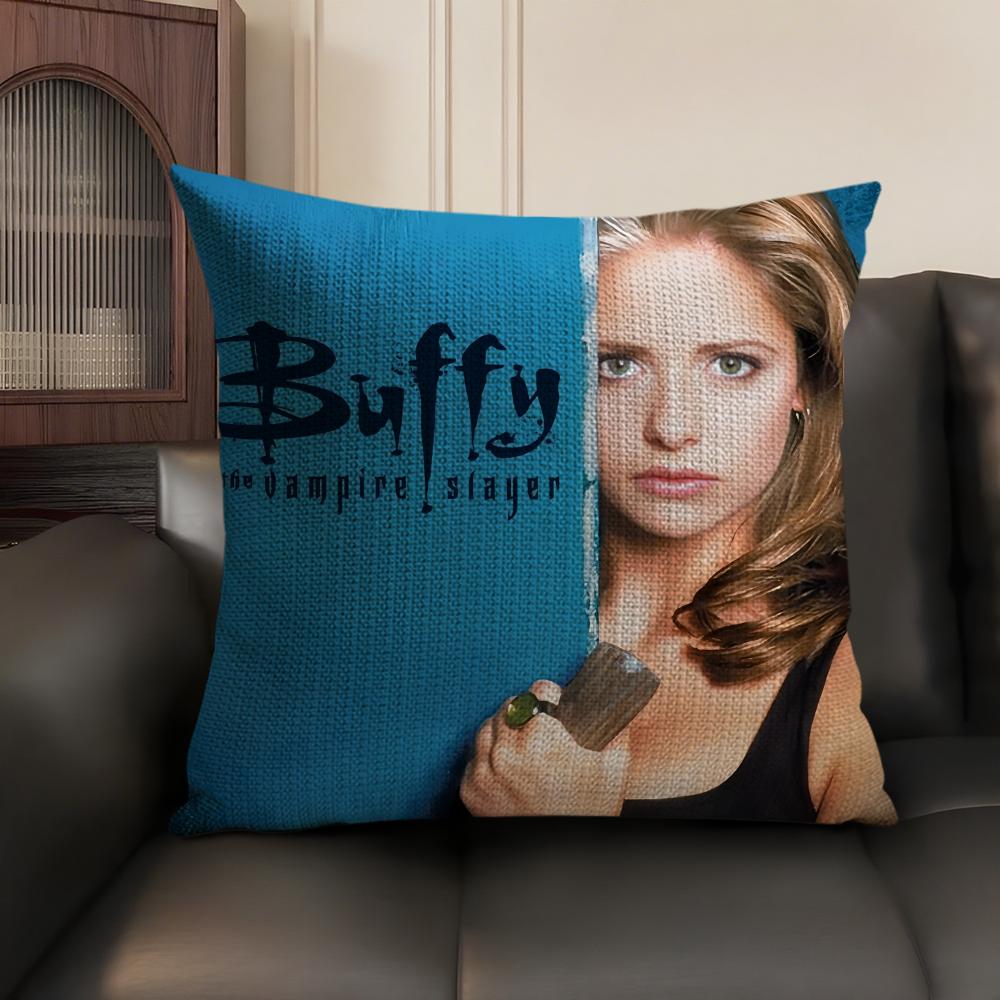 B-Buffy Vampire Slayer Cushion Cover Natural Linen Organic Fabric Double-Sided Printing Sofa Home Decor Gift Pillow Case