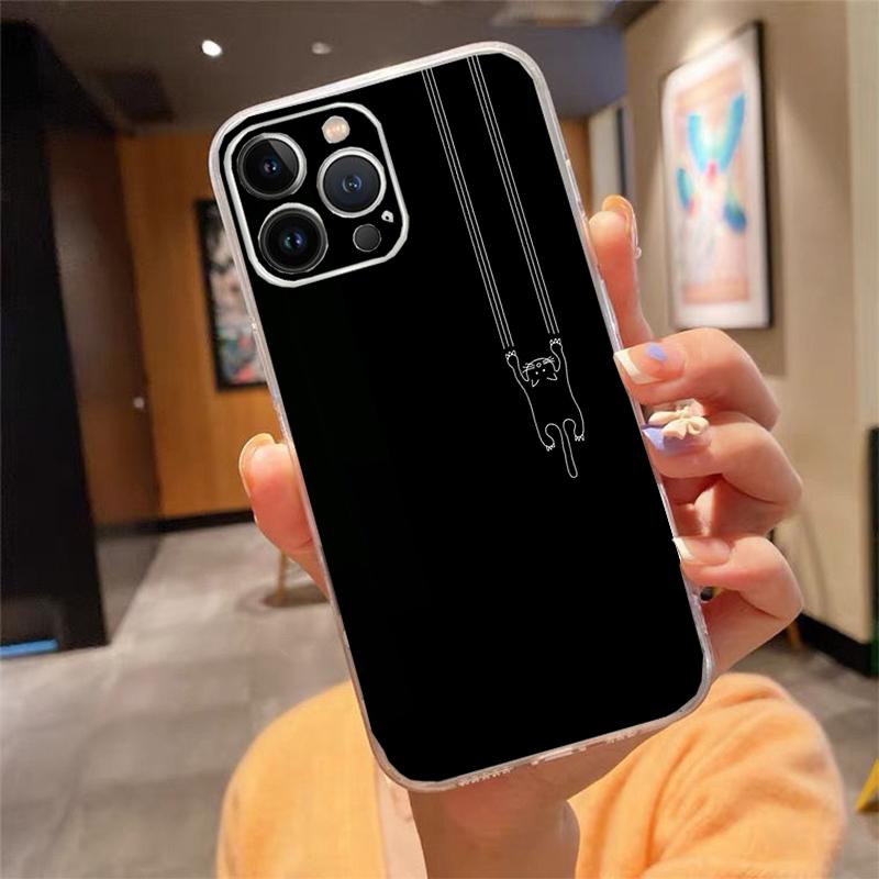 Phone Case Carcasa Funda For iPhone 17 Pro Max Air 16 15 14 13 Pro Max 15 16 Pro 15Plus Cartoon Black Cats Case