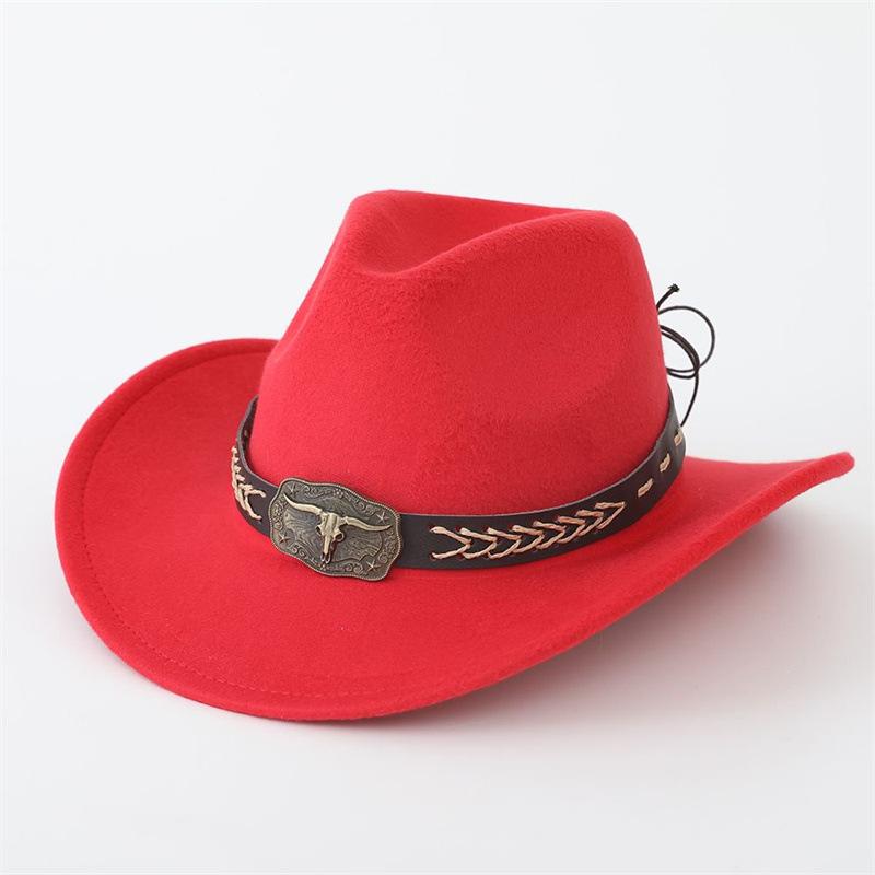 Hot-selling top hat, ethnic style cow head, western cowboy top hat, rolled brim, retro riding hat, woolen felt hat