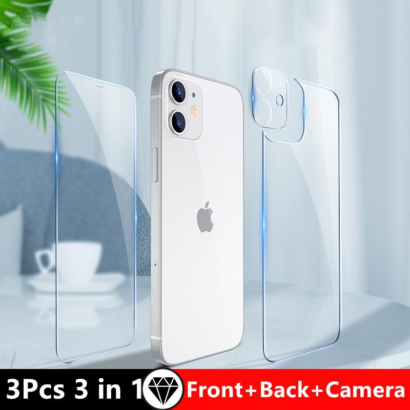 

3in1 Front+Back+Lens Full Cover Protective Tempered Glass For iPhone 16 15 12 11 14 13 Pro Max Clear Screen Protector Glass Film For iPhone 13 Pro