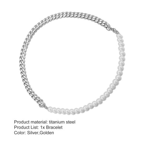 Herrenarmband Schlichtes Aussehen Hip-Hop-Schmuck Imitationsperle Kubanische Kette Spleißarmreif für