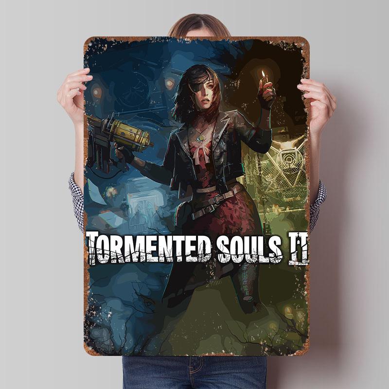 Tormented Souls II Game Cover Art Tinplate Poster Customized Wall Art Vintage Retro Metal Signs for Mancave Decoration Room Home 7.9x11.8In(20x30cm)