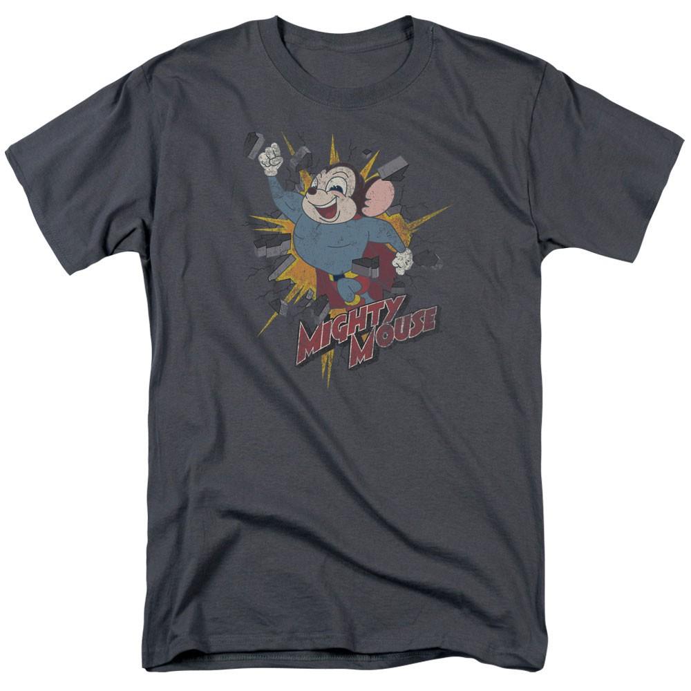 Mighty Mouse - Break Through - Adult Unisex Short Sleeve T-Shirt - Gray 3XL