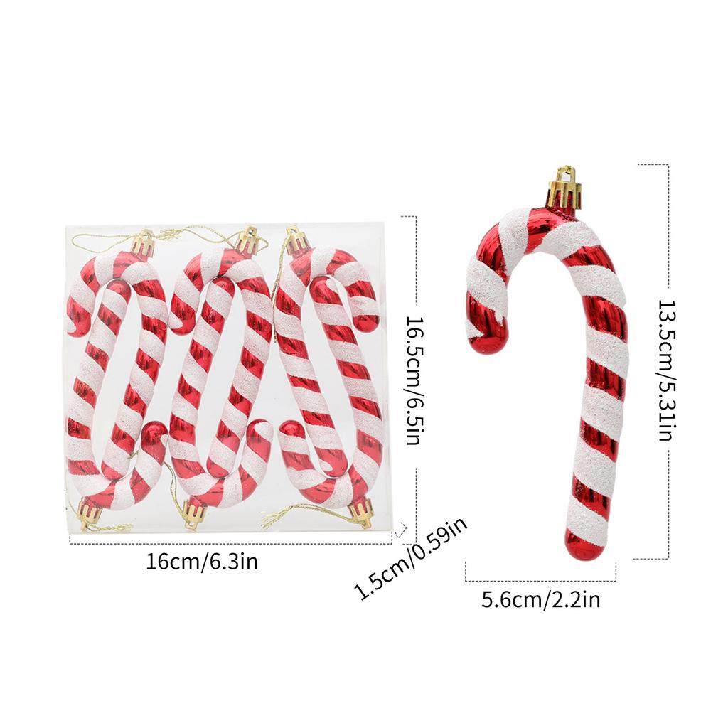 6Pcs Christmas Candy Cane Ornament Glitter Plastic Christmas Tree Hanging Pendant Decoration for Holiday Party Favors