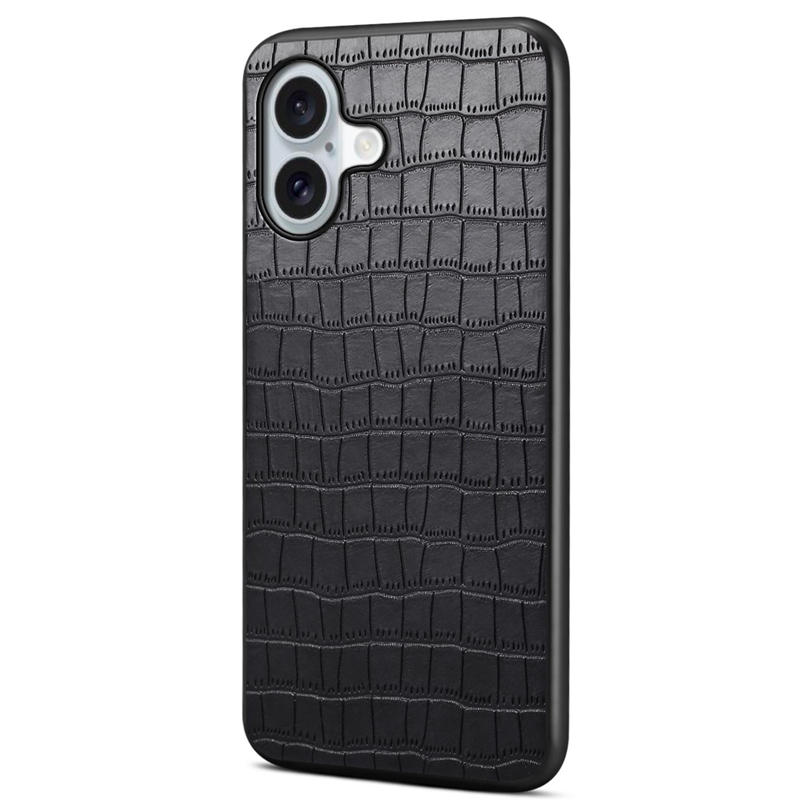 

For iPhone 16 Case Crocodile Texture Leather Coated PC+TPU Phone Cover