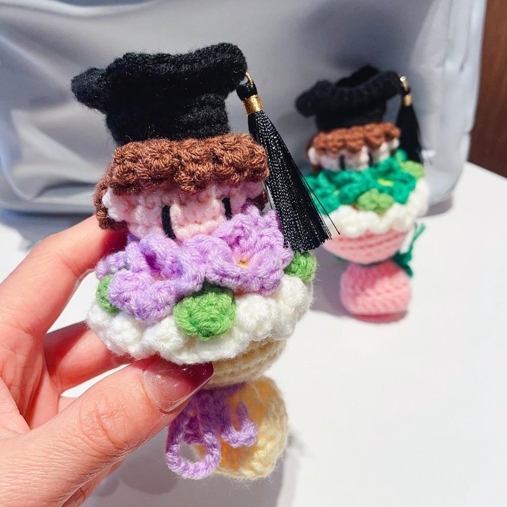 13cm Knitted Graduation Doll Funny Handheld Flower Doll Crochet Bouquet Graduation Gift