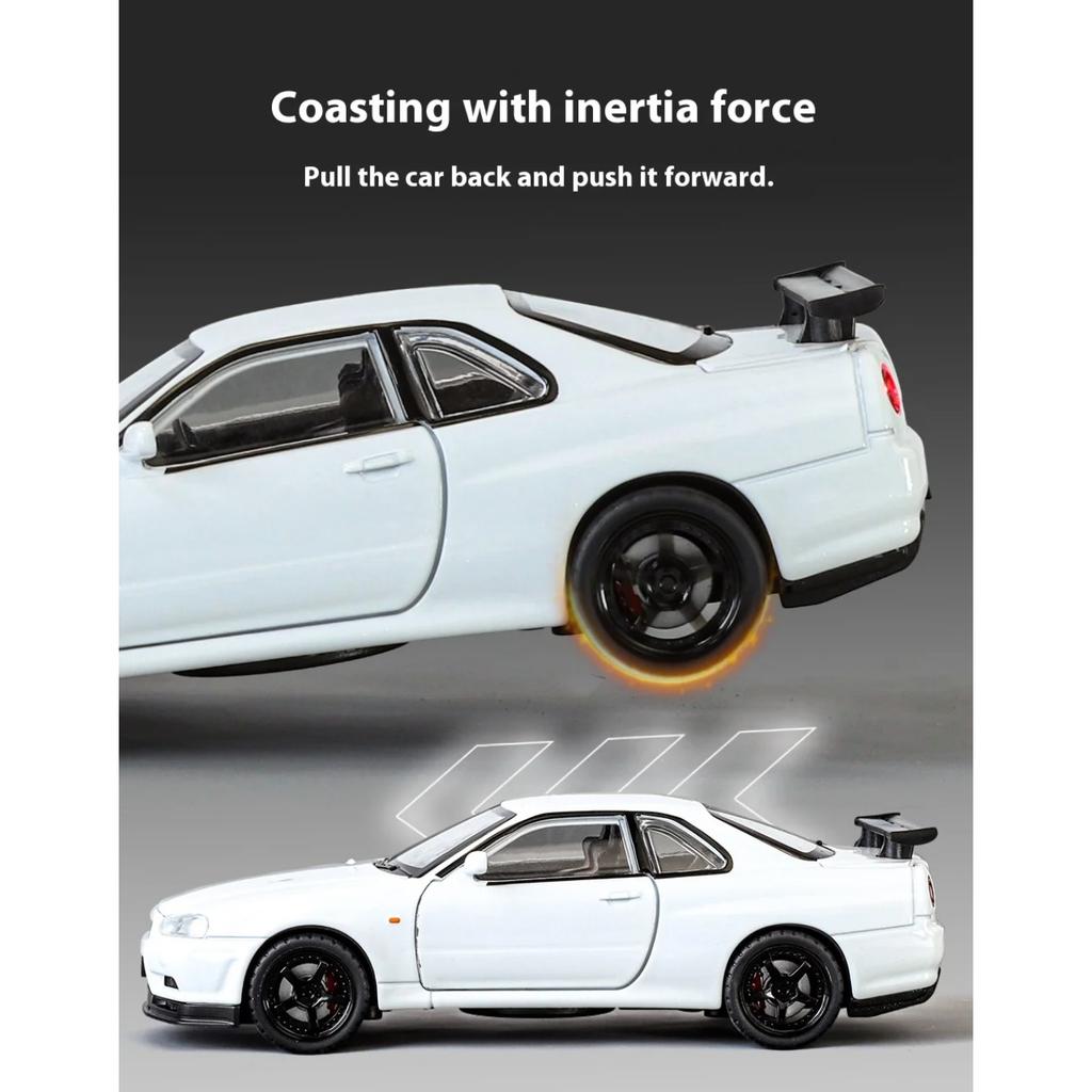 1/32 Nissan GTR R34 Skyline Supercar Alloy Metal Diecast Car Model Sound & Light Holiday Boyfriend Gift Collect Hobby Ornaments