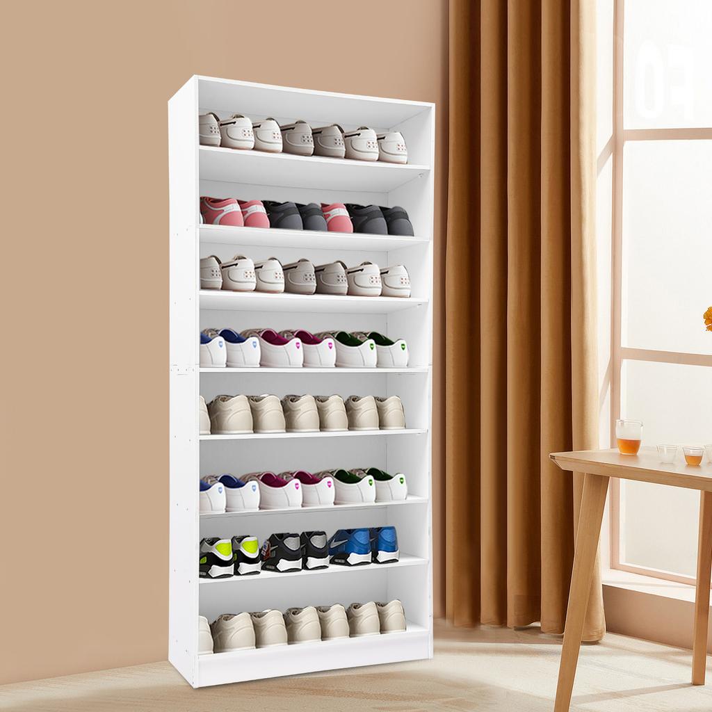 8-Tier Open Shoe Storage Cabinet W/ 8 Compartments - White Freestanding Shoe Shelf Organizer for 32 Pairs of Shoes(178.7cm Tall)