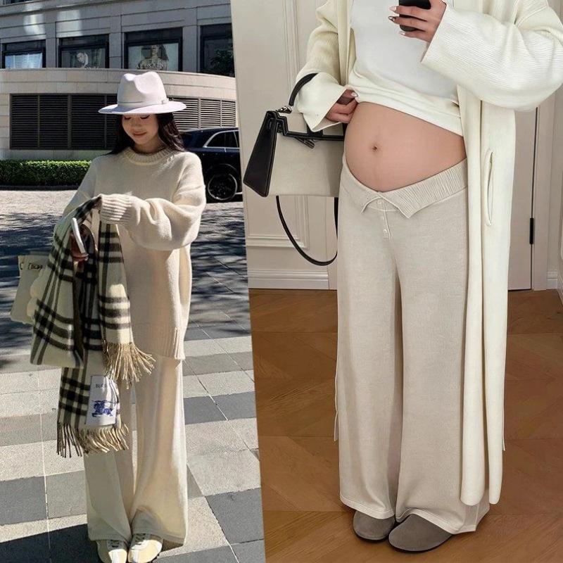 2026 Korean Style Maternity Loose Slimming Straight-Leg Wide-Leg Pants - Summer Thin Apricot - Extended