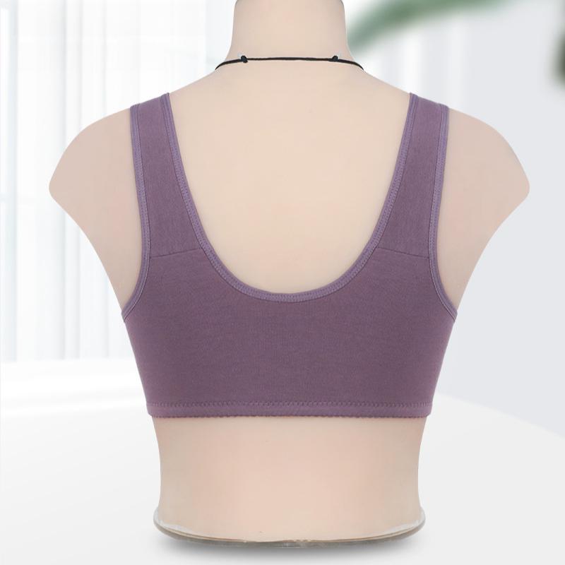 Front Button Middle-aged and Elderly Underwear for Women Large Size Without Steel Ring Wide Shoulder Strap Vest Style Jacquard Bra