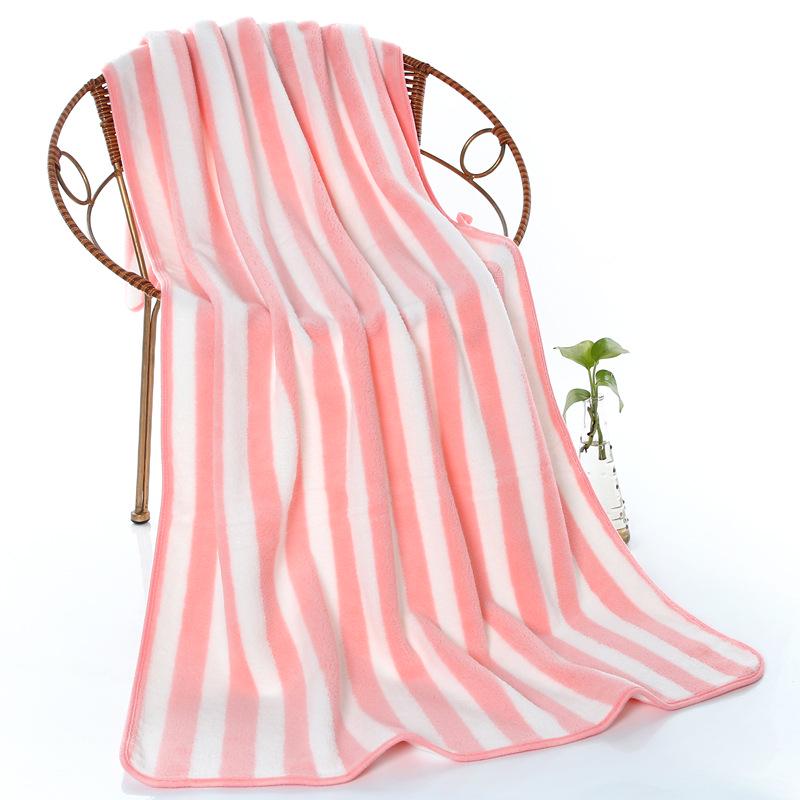 Coral Fleece Striped Bath Towel Set, Large & Thick, 70 x 140 cm, Absorbent Gift for Adults.