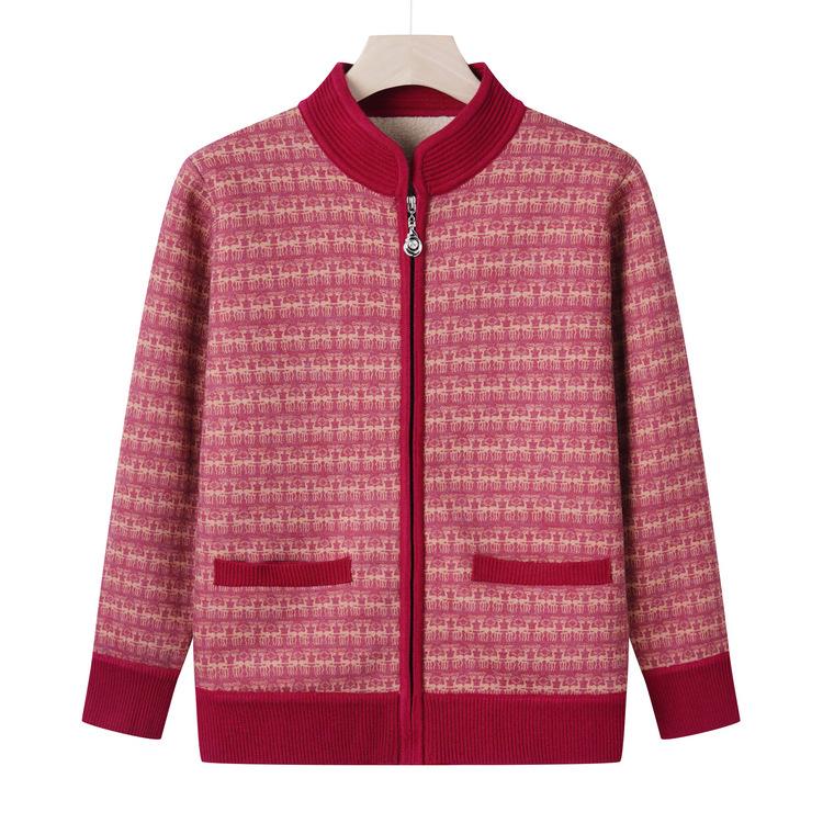 

Thickened Knitted Cardigan In Autumn and Winter, Middle-aged and Elderly Women s 50-year-old Mother Dressed In Elderly Casual Jacket M красный