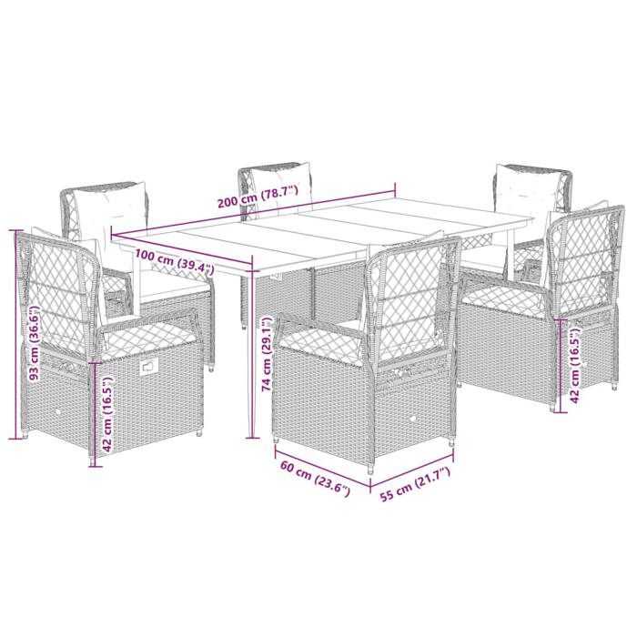 VidaXL Garden Dining Set Cushions 7pcs Black Wicker 3262962