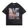 Vintage Washed Raccoon T-Shirt Funny Coffee Animal Graphic Tee Oversized Streetwear Hip Hop Casual Acid Wash Gray Top for Men