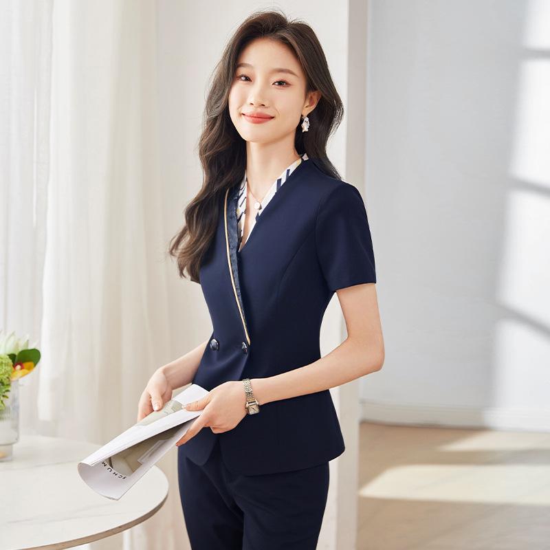 Women's Professional Flight Attendant Skirt Suit - Elegant Summer Workwear for Jewelry Stores & Hotels