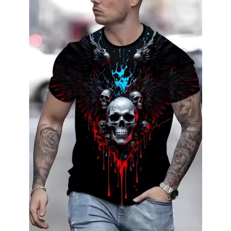 Summer Round Neck 3D Skull Print Top Fashionable Casual Short Sleeved Men's T-shirts