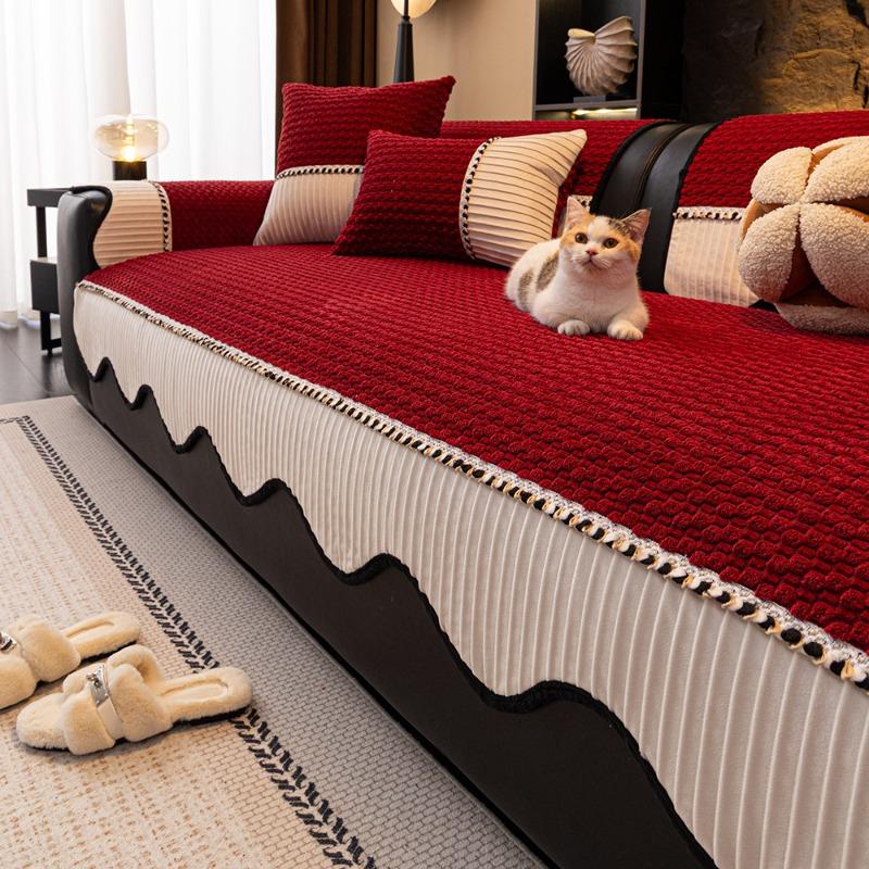 Light Luxury Corduroy Couch Cover One Piece Anti Slip and Anti Cat Scratching Sofa Cushion Backrest Armrest Protect Cover Towel