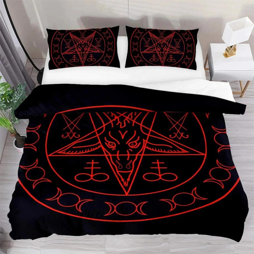 Baphomet Duvet Cover King Queen Size Pentagram With Demon Satanic Goat Head Bedding Collection For Boy Men Horror House Comforter Cover