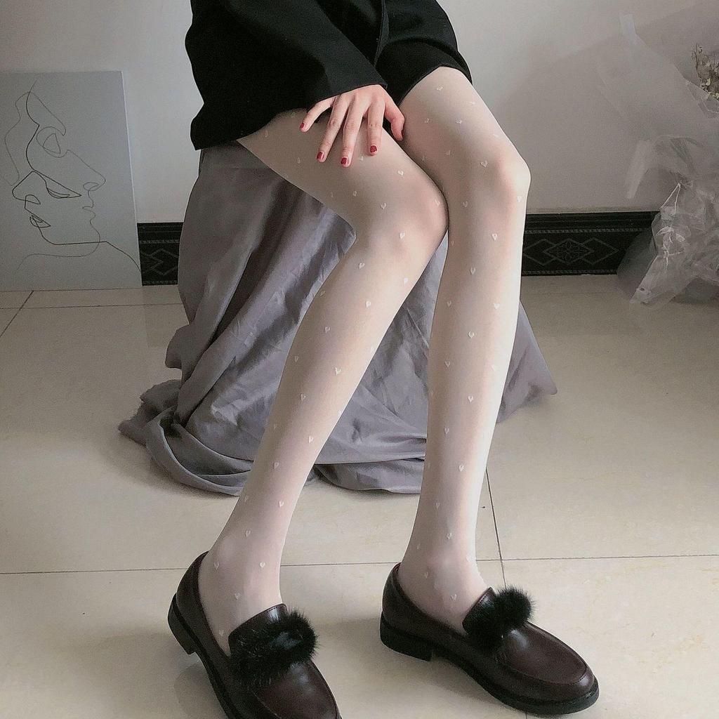 Douyin JK Sommer Damen Durchscheinende Schwarze Polka Dot Herz Print Anti-Fadenzieh Strümpfe