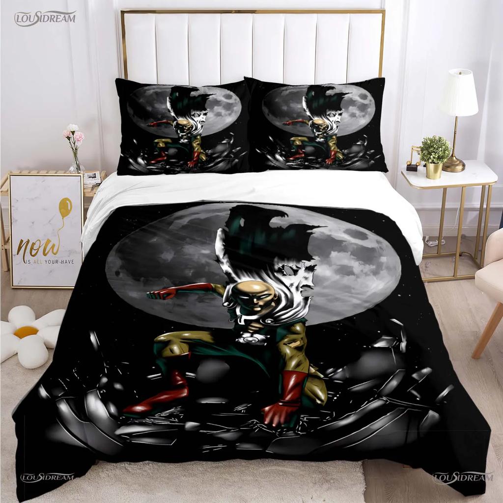 Casal One Punch Man All Season Duvet Cover Comforter Bedding Set Soft Quilt Cover and Pillowcases Teens Single/Double/Queen/King