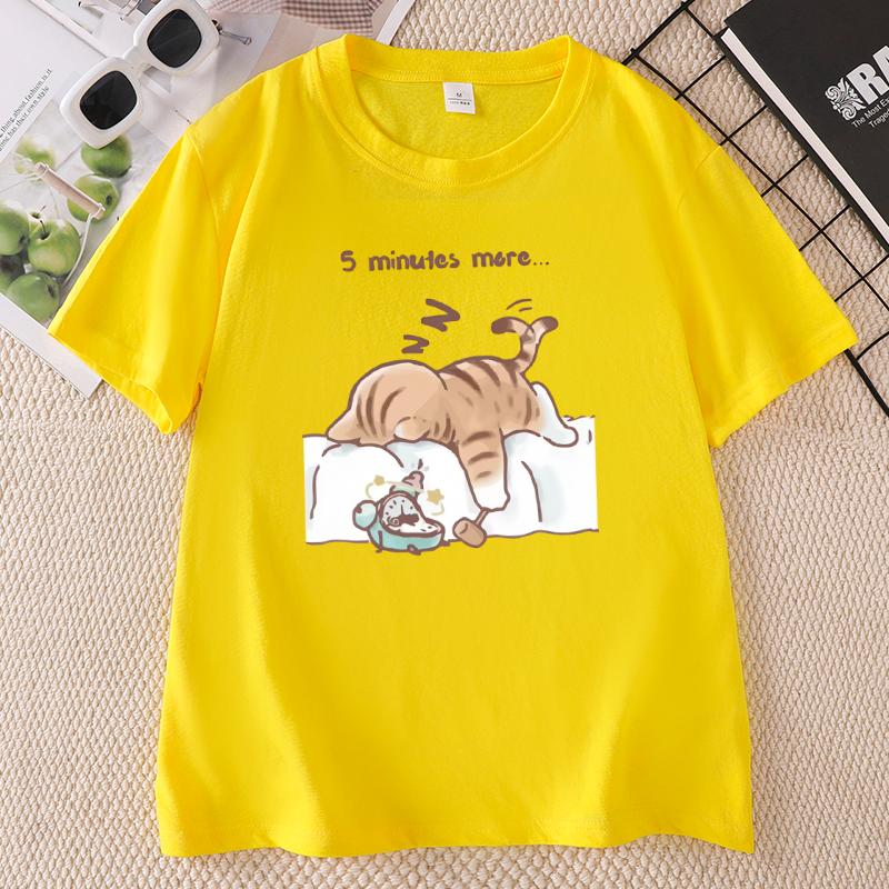 Funny Cat That Always Wants To Sleep Prints T Shirt ONeck Soft Loose Tee Tops Basic Unisex Clothes Casual Short Sleeve Tees