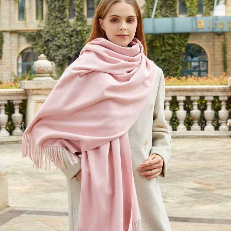 Fular Gros de Lână Culoare Solidă Unisex Fular de Iarnă cu Franjuri de Cașmir Cald Rezistent la Vânt Înfășurare Plaid pentru Femei & Bărbați