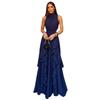Europäische und amerikanische Damenbekleidung Frühling und Sommer neues Kleid mit Stehkragen, tailliert, ärmellos, Rüschen-Blattrand, rückenfreies Kleid